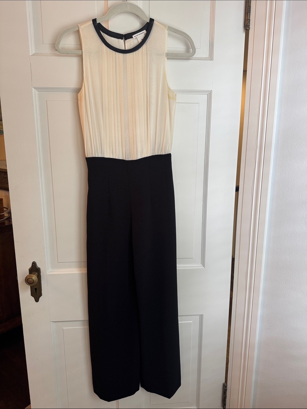 Club Monaco Two-Tone Sleeveless Jumpsuit in Cream & Black
